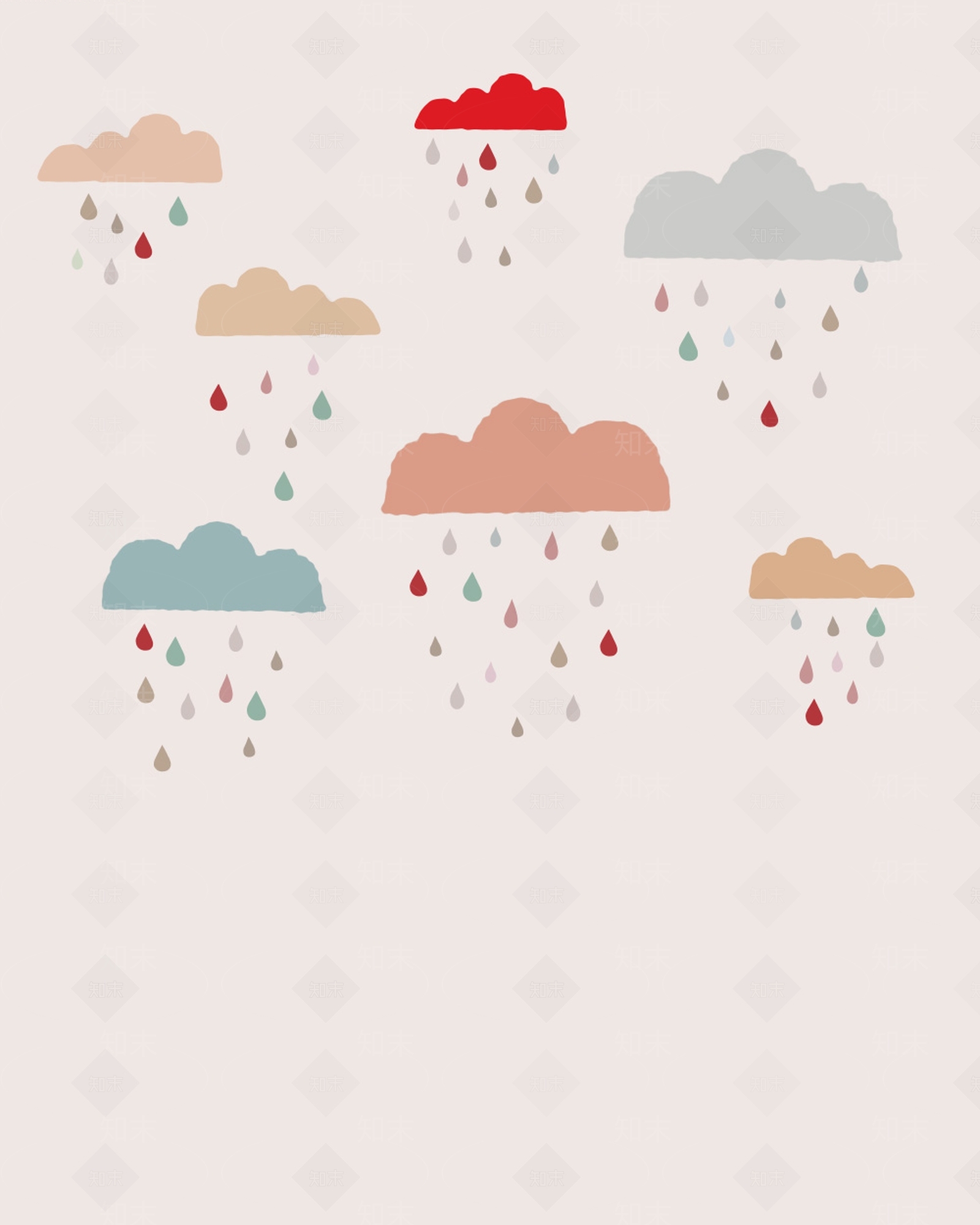 儿童房壁纸壁画财雨云灰粉色贴图下载【ID:374872944】