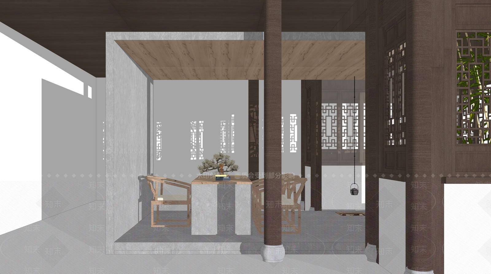 新中式风格茶室SU模型下载【ID:974876399】