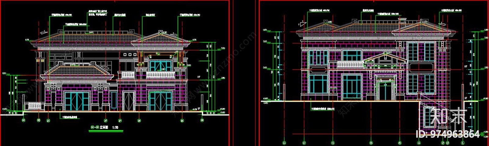 新中式风别墅建筑CAD图纸cad施工图下载【ID:974963864】