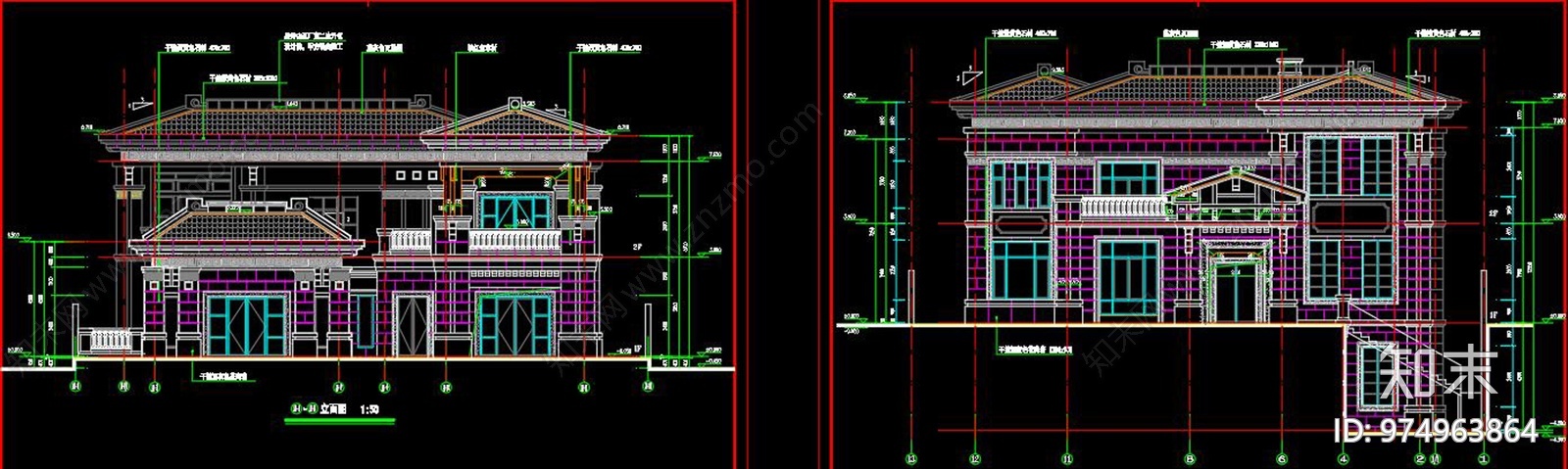 新中式风别墅建筑CAD图纸施工图下载【ID:974963864】