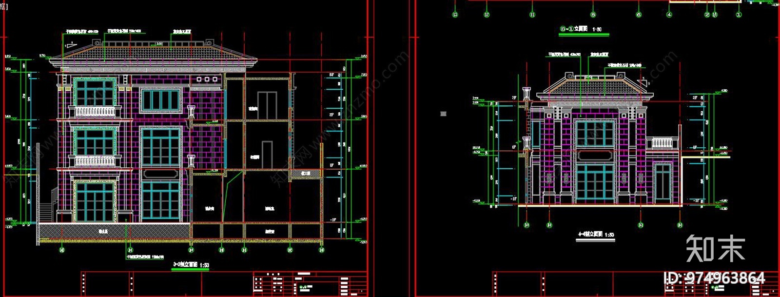 新中式风别墅建筑CAD图纸cad施工图下载【ID:974963864】