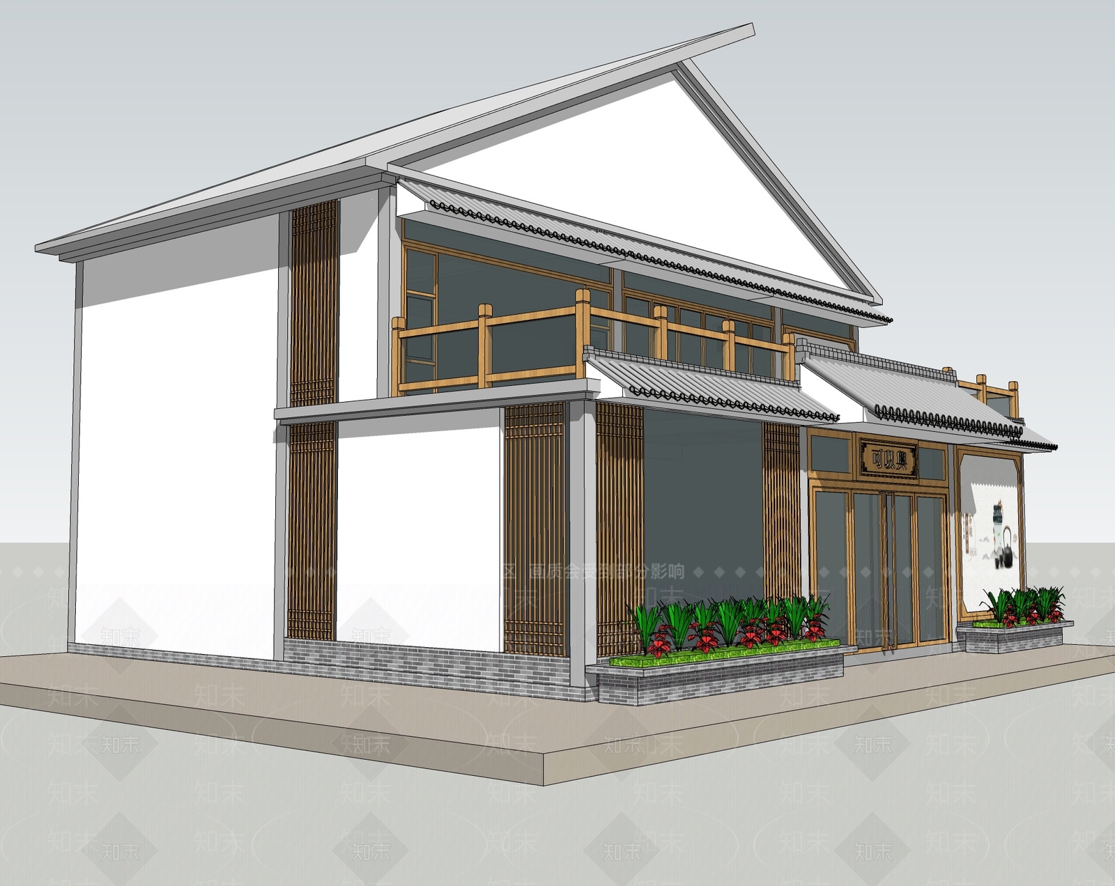 新中式茶楼外观SU模型下载【ID:974963399】