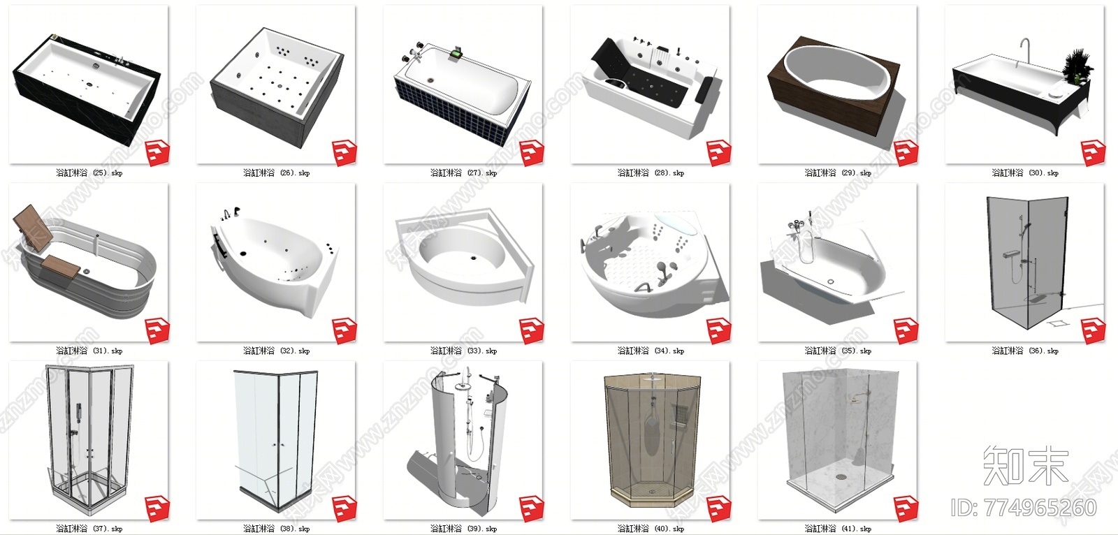 现代风格浴缸SU模型下载【ID:774965260】