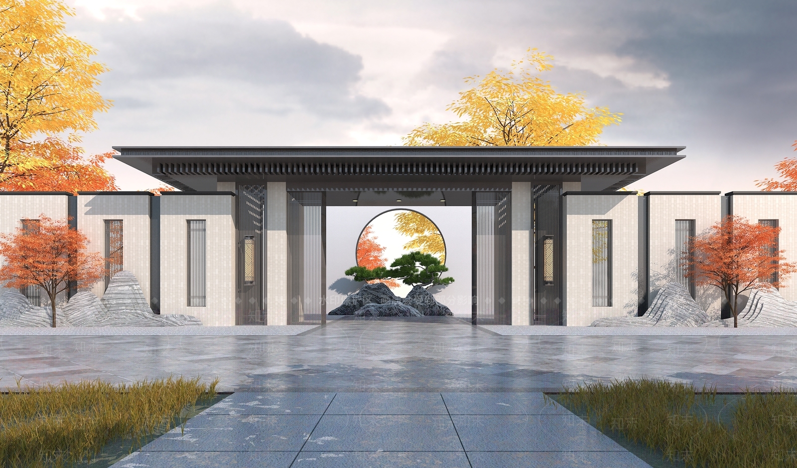 新中式景观大门3D模型下载【ID:874977617】