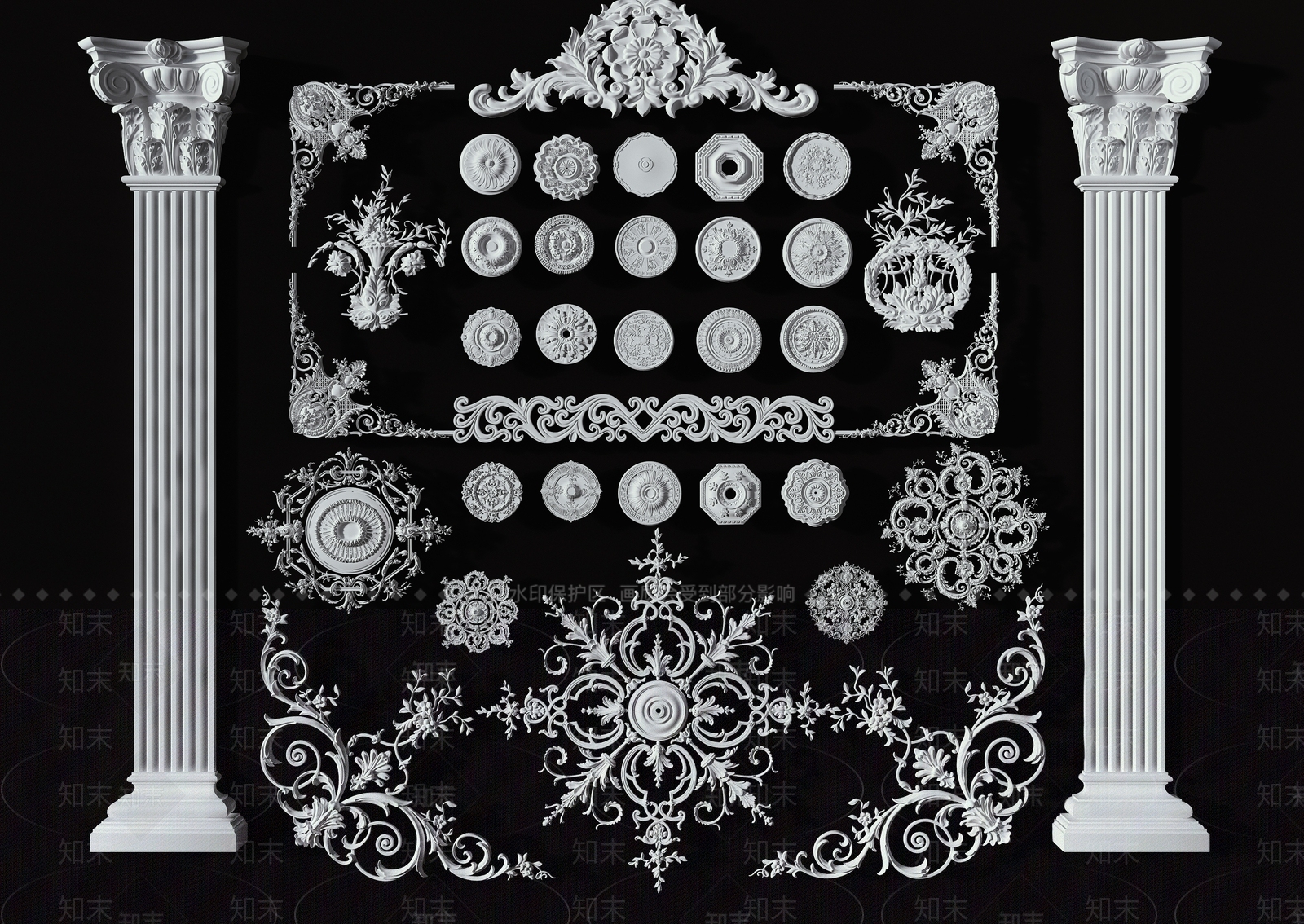 欧式古典罗马柱雕花组合3D模型下载【ID:874977631】