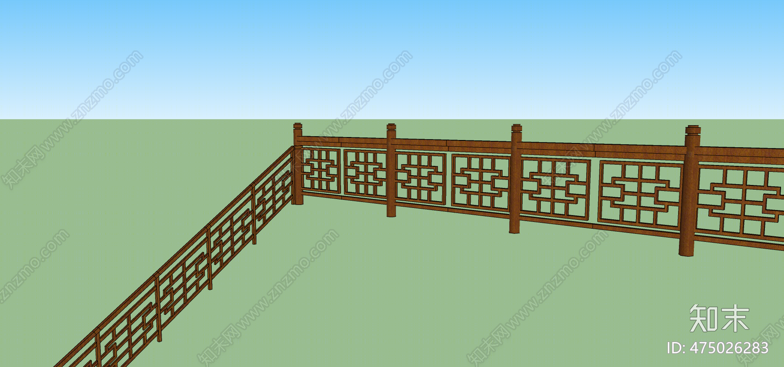 中式风格木艺栏杆SU模型下载【ID:475026283】