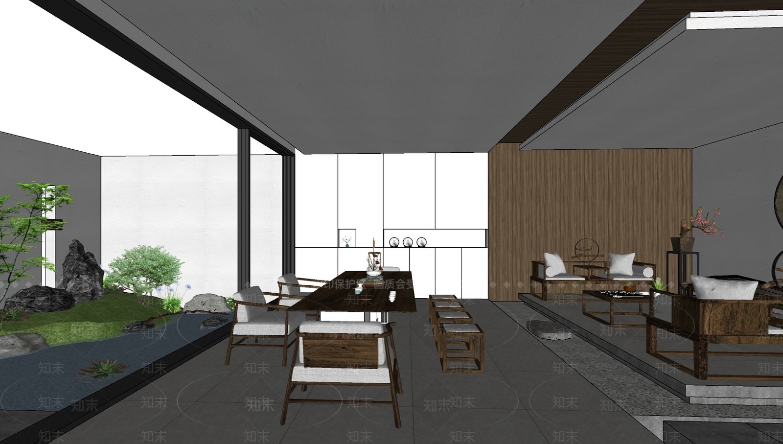 中式风格茶室SU模型下载【ID:975031302】