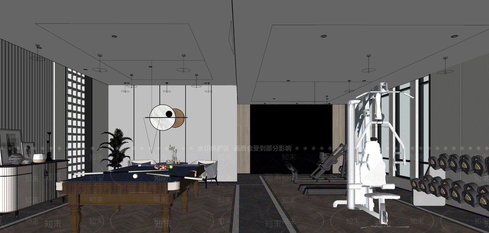 新中式风格健身房SU模型下载【ID:575038228】