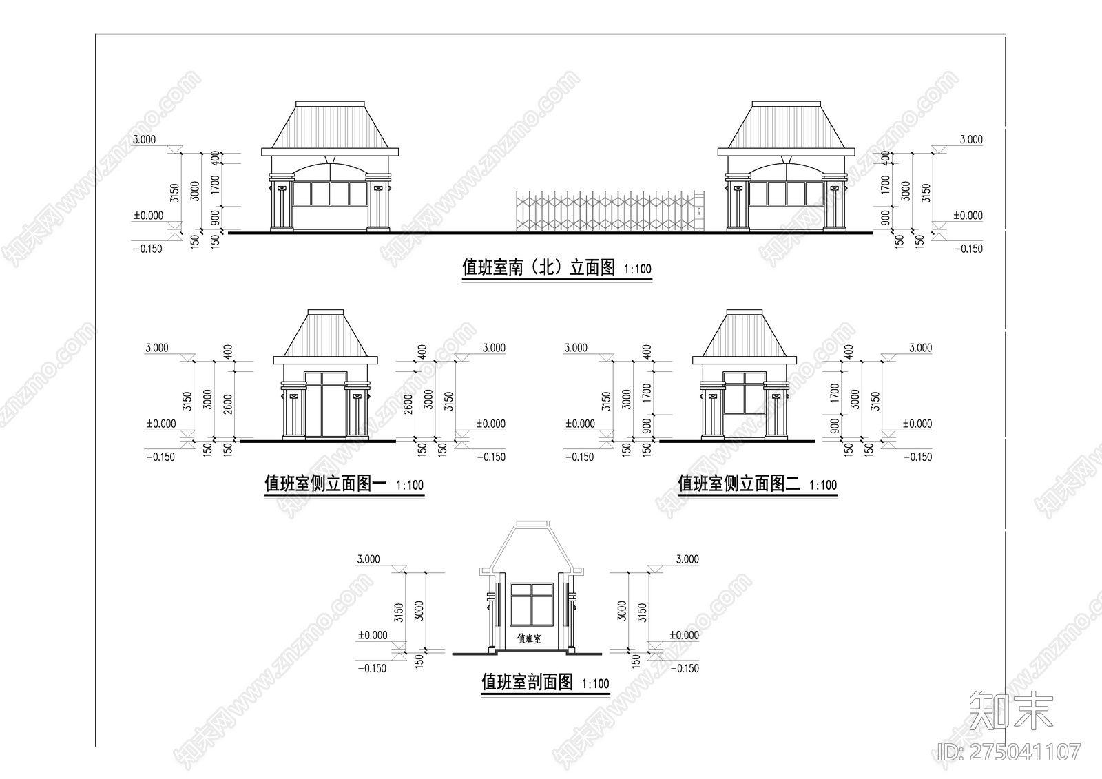 门卫值班室cad施工图下载【ID:275041107】