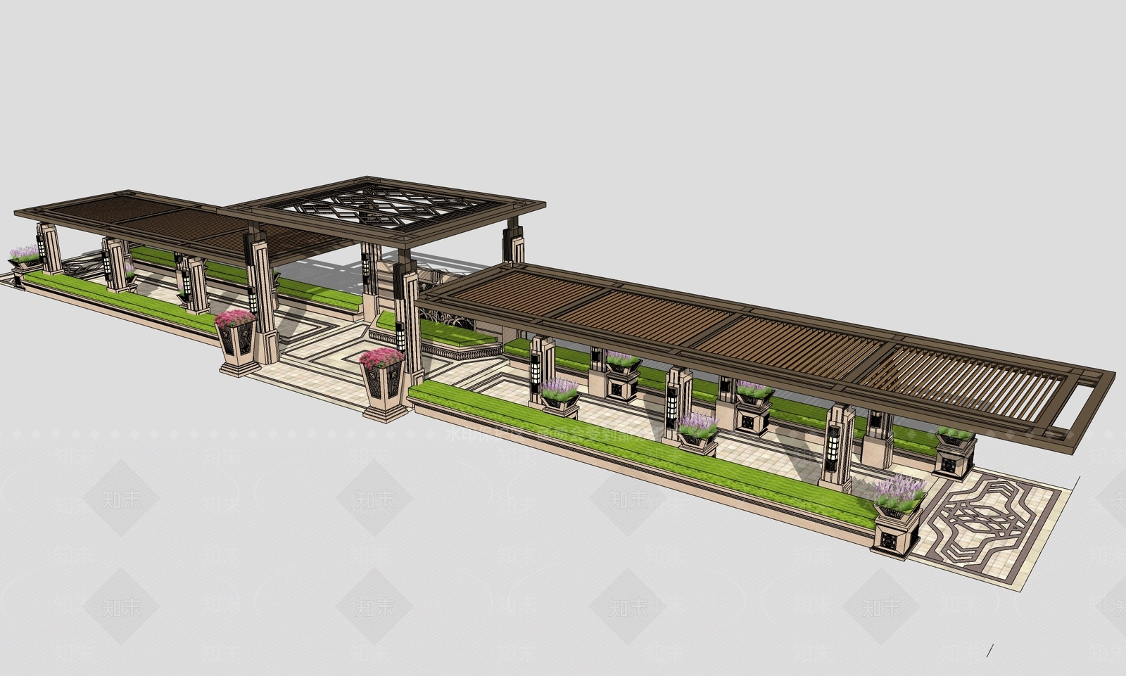 古典风格廊架SU模型下载【ID:475062748】
