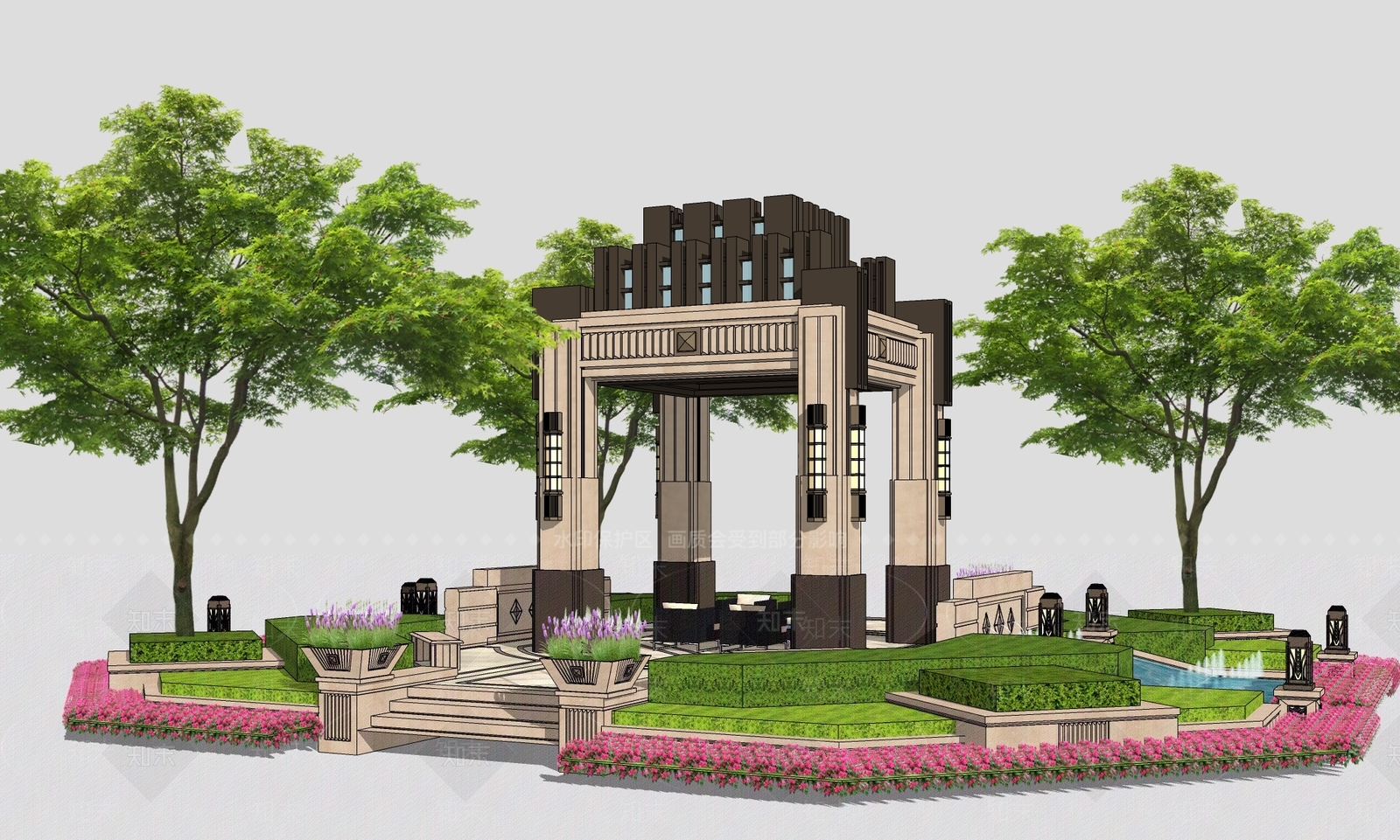 古典风格廊架SU模型下载【ID:475062760】