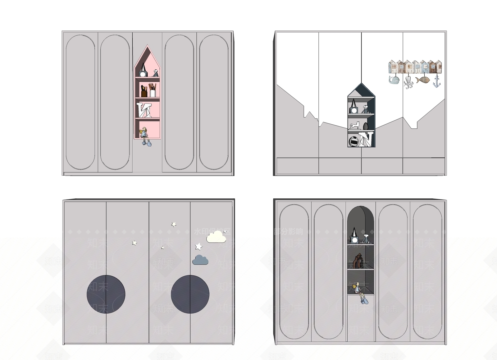 现代风格衣柜SU模型下载【ID:375089073】
