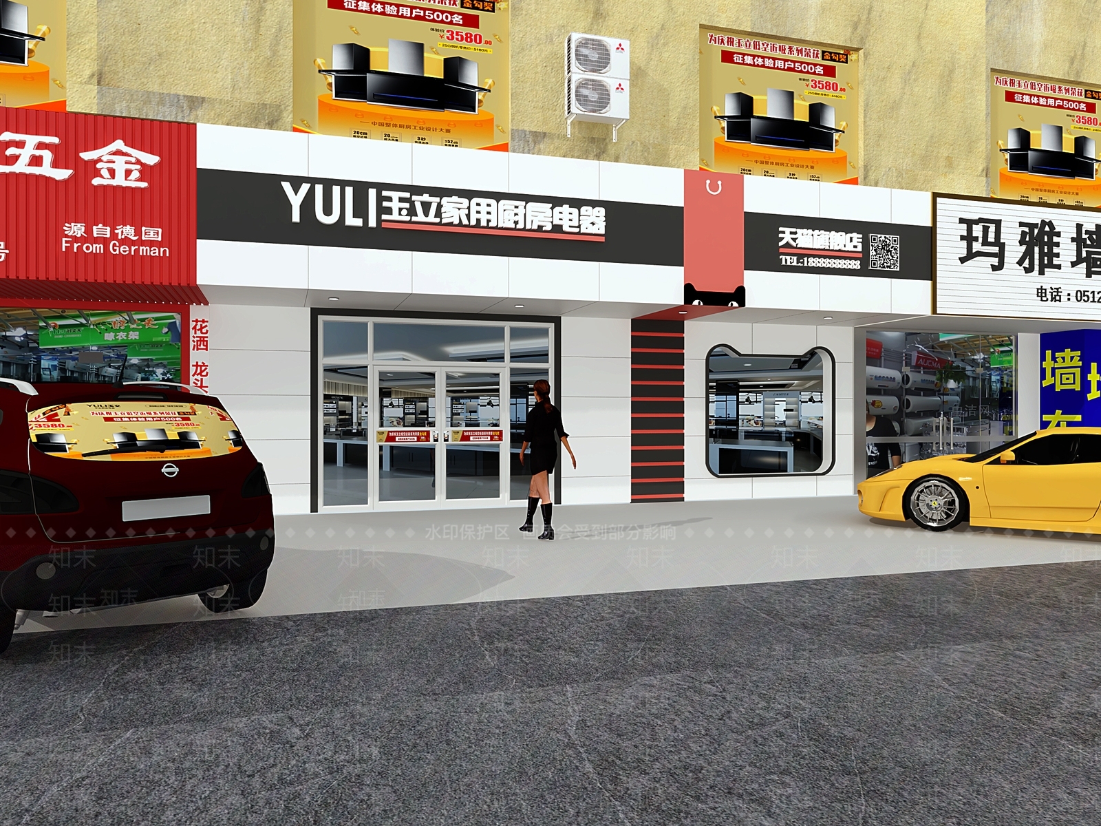 现代厨柜专卖店3D模型下载【ID:375098004】