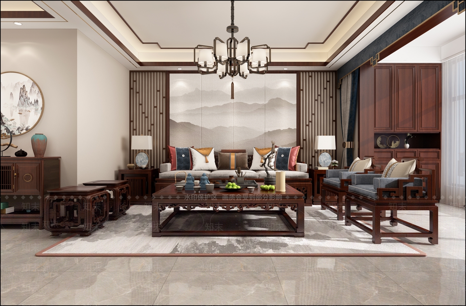 中式古典客餐厅3D模型下载【ID:875099306】