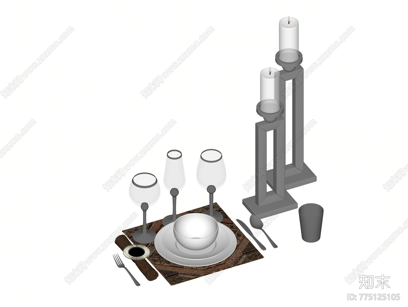 现代风格餐具SU模型下载【ID:775125105】