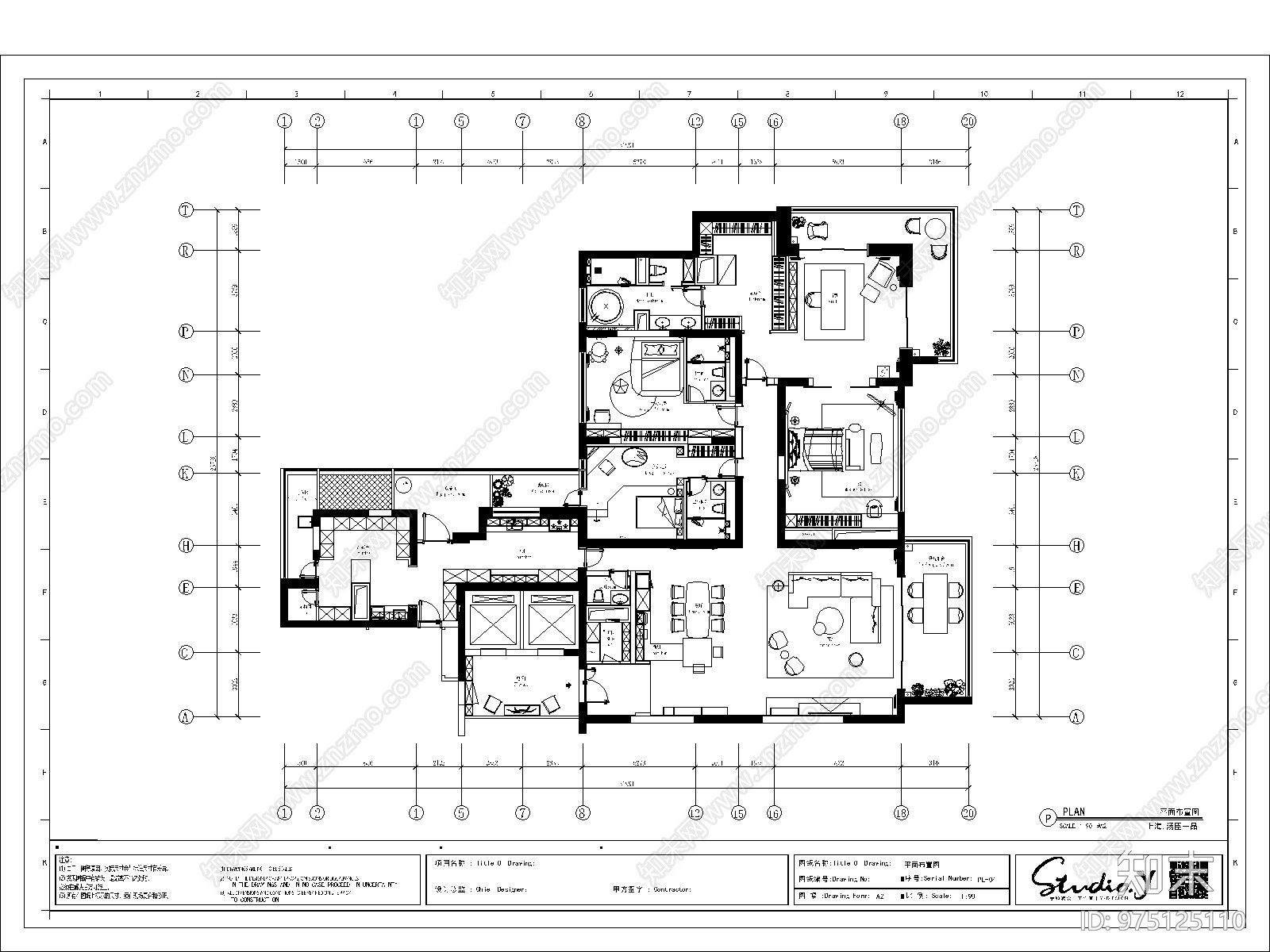 汤臣一品430㎡私人住宅cad施工图下载【ID:975125110】