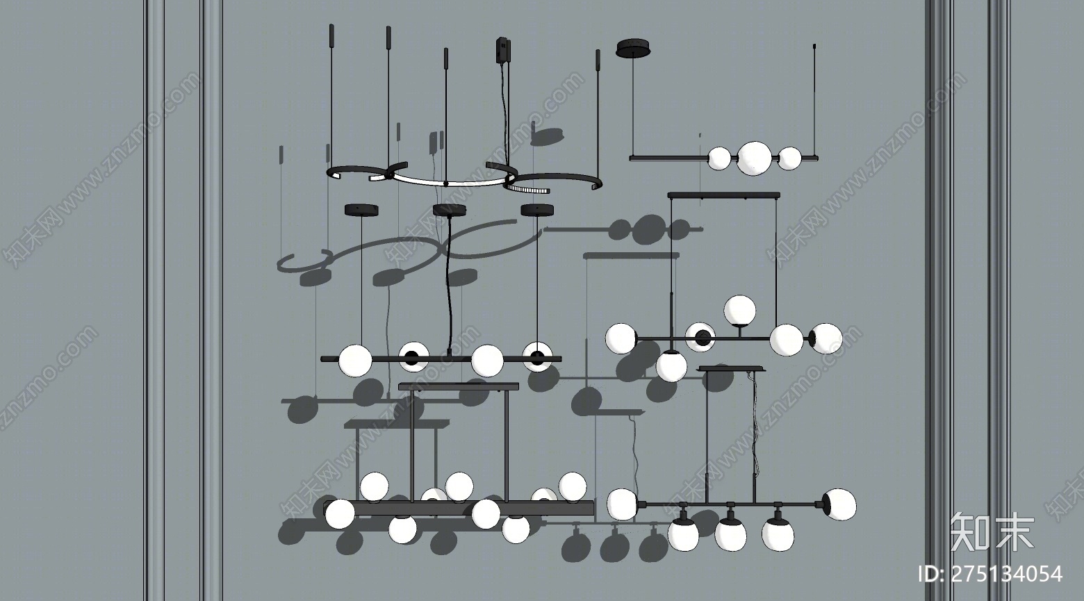 现代风格灯具组合SU模型下载【ID:275134054】