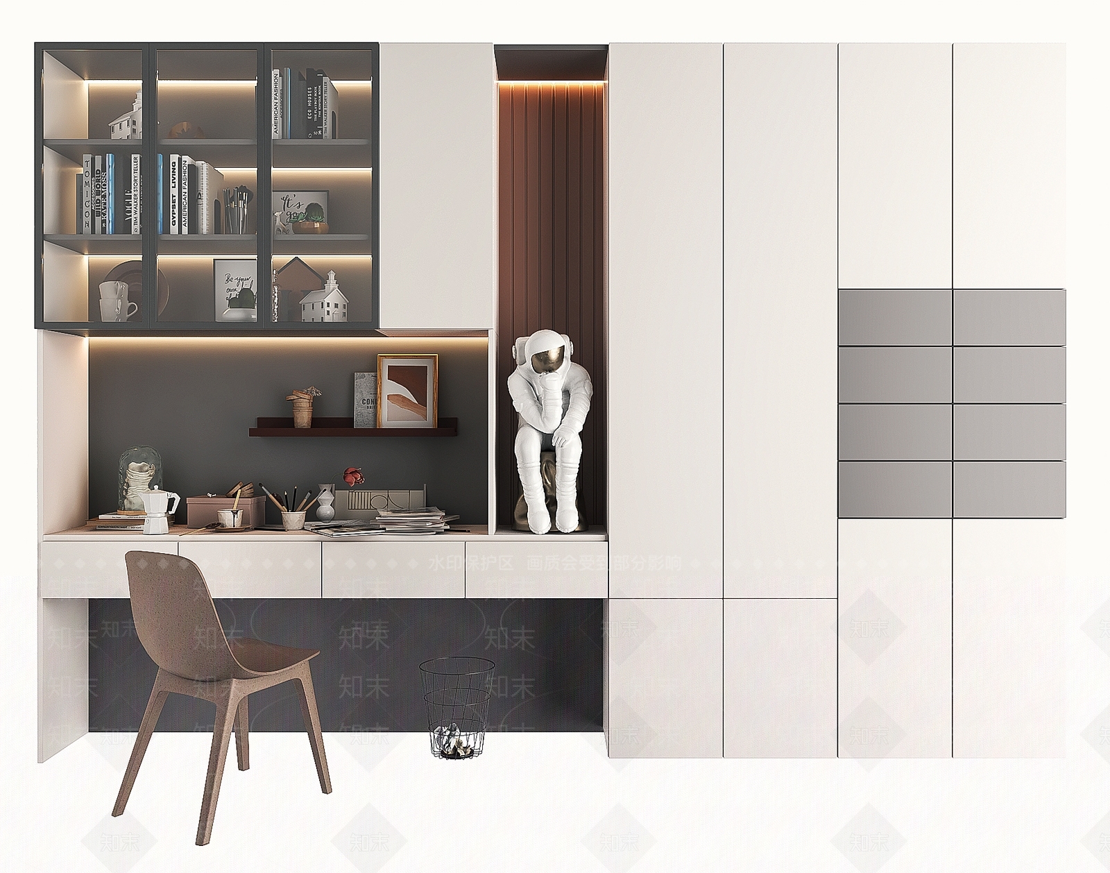 现代书柜组合3D模型下载【ID:975137580】