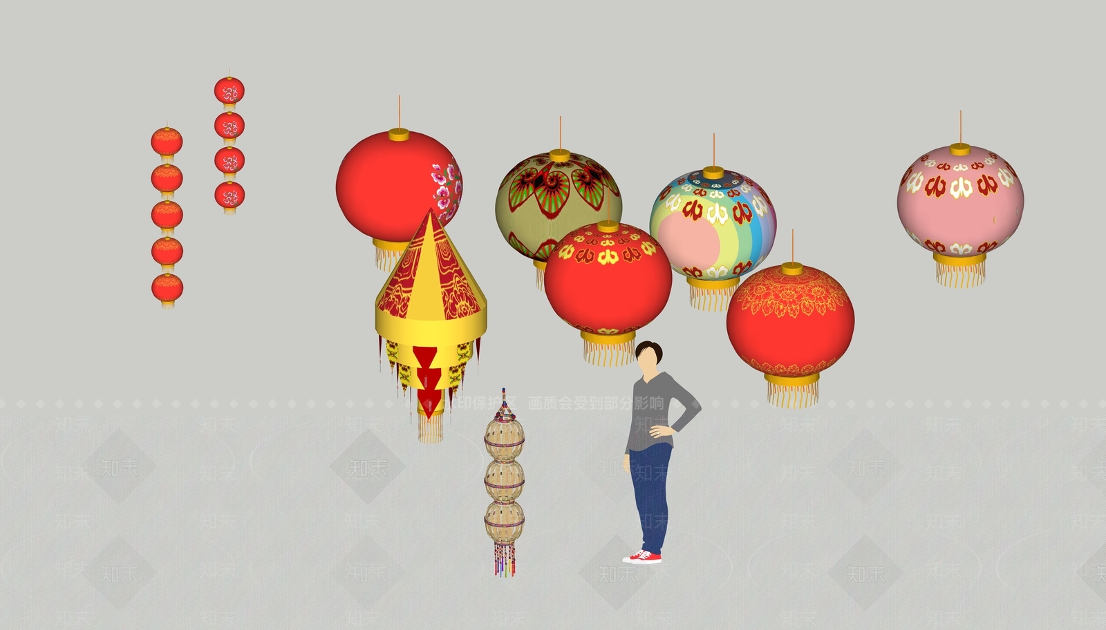中式风格灯笼SU模型下载【ID:775138940】