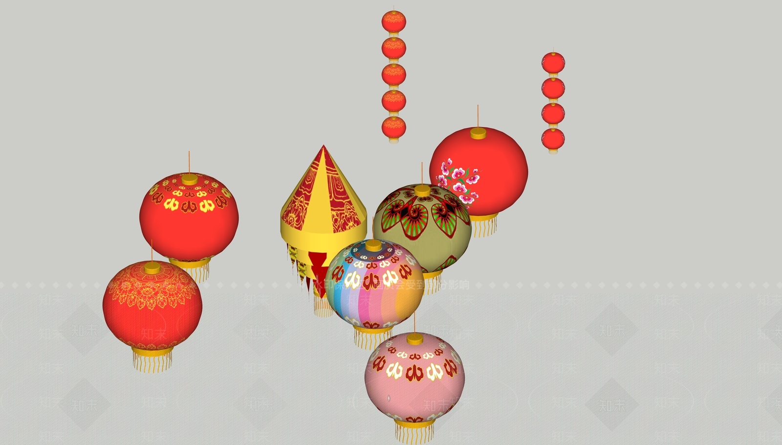 中式风格灯笼SU模型下载【ID:775138940】
