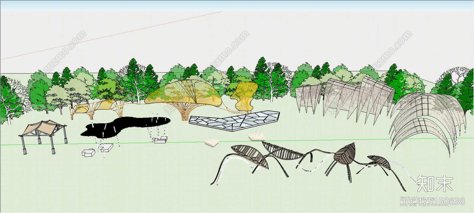 现代风格亭子SU模型下载【ID:475150838】