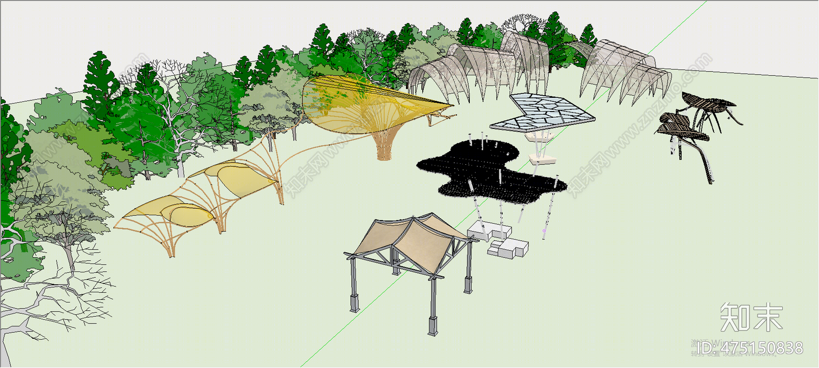 现代风格亭子SU模型下载【ID:475150838】