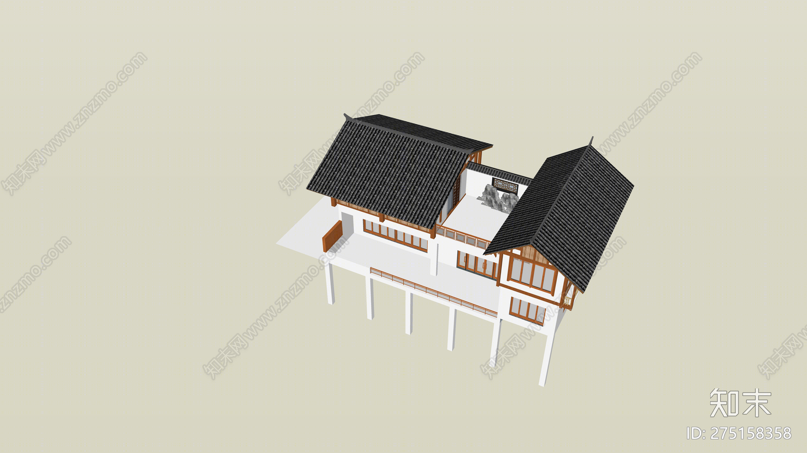 新中式风格吊脚楼外观SU模型下载【ID:275158358】