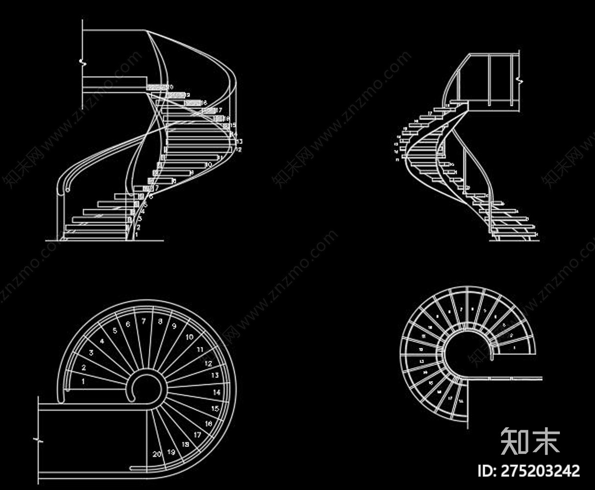 旋转楼梯CAD图纸施工图下载【ID:275203242】