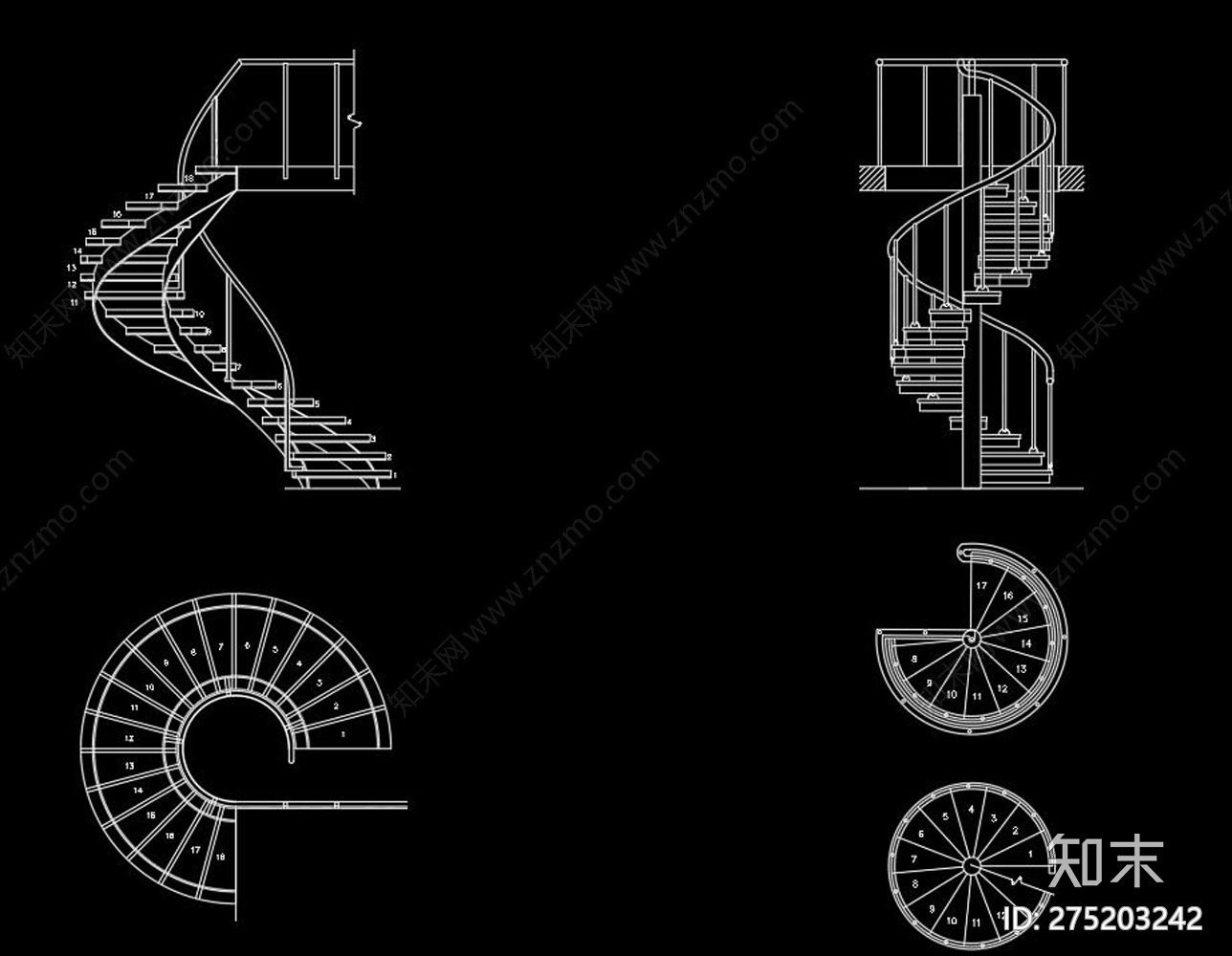 旋转楼梯CAD图纸施工图下载【ID:275203242】