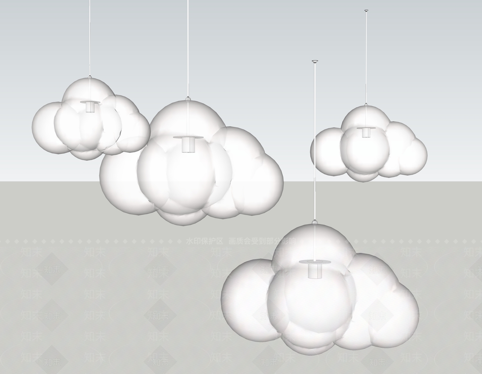 现代风格云朵吊灯SU模型下载【ID:975210674】