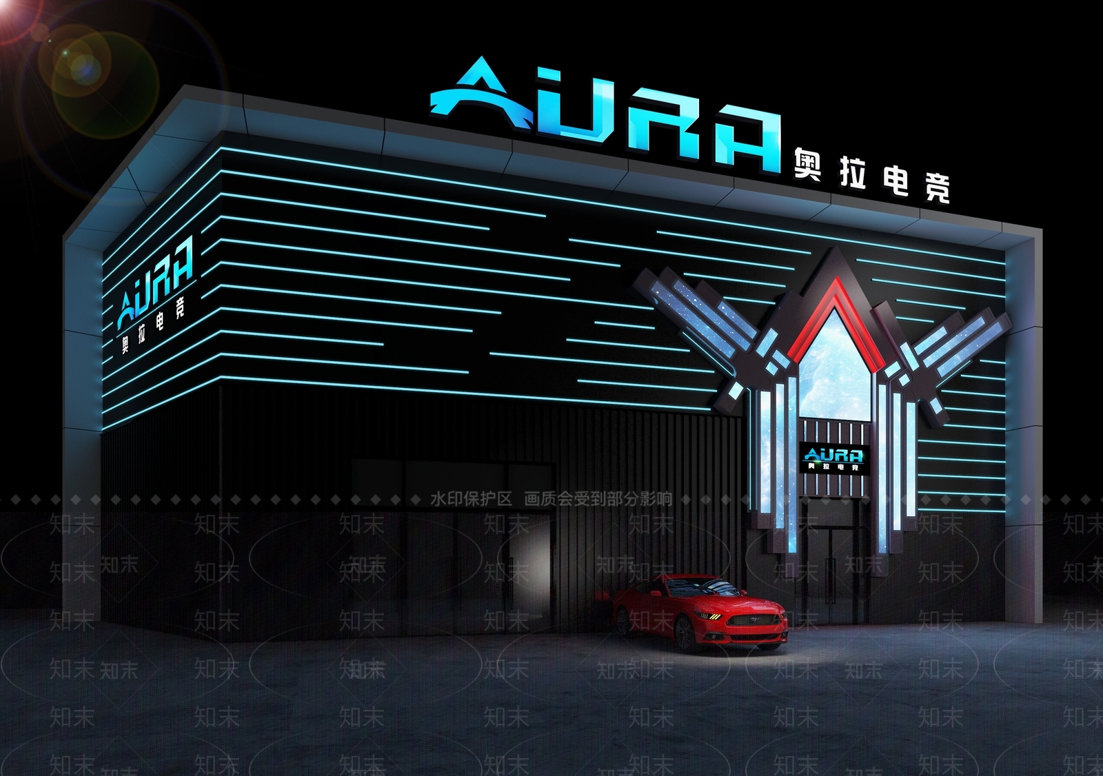 现代网咖门头3D模型下载【ID:975227256】