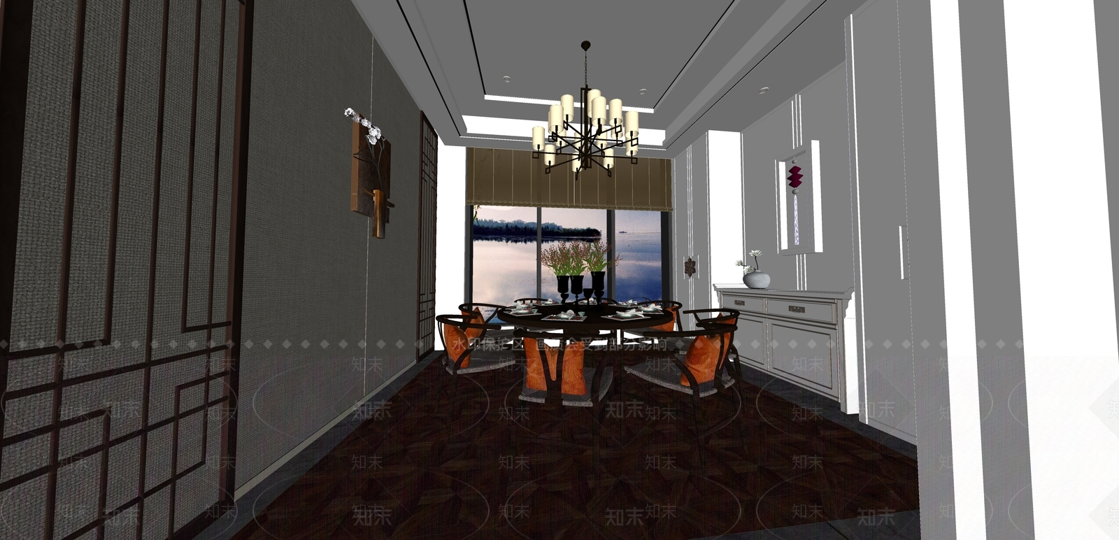 新中式风格餐厅SU模型下载【ID:175251008】