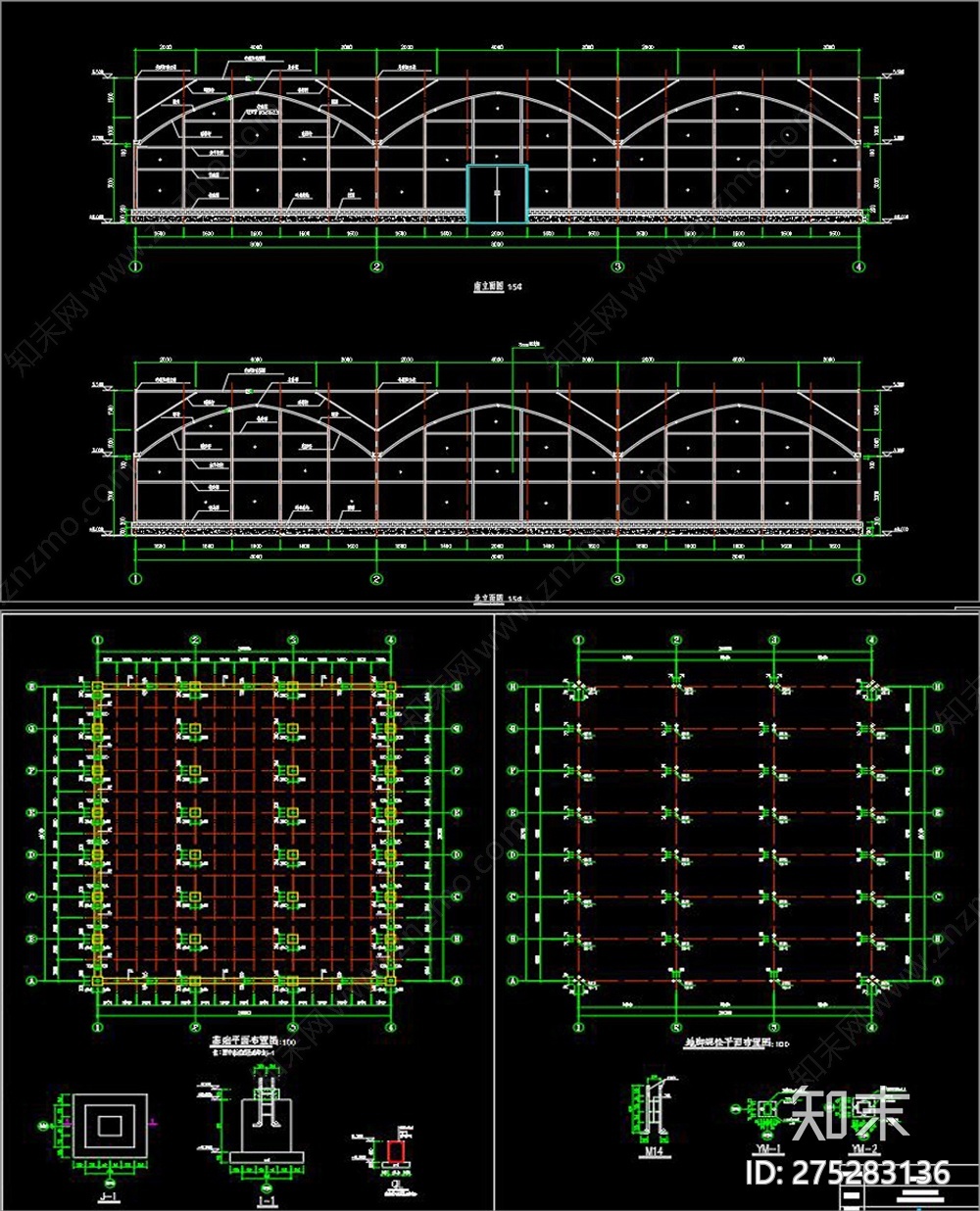 溫室大棚cad圖紙施工圖下載【id:275283136】