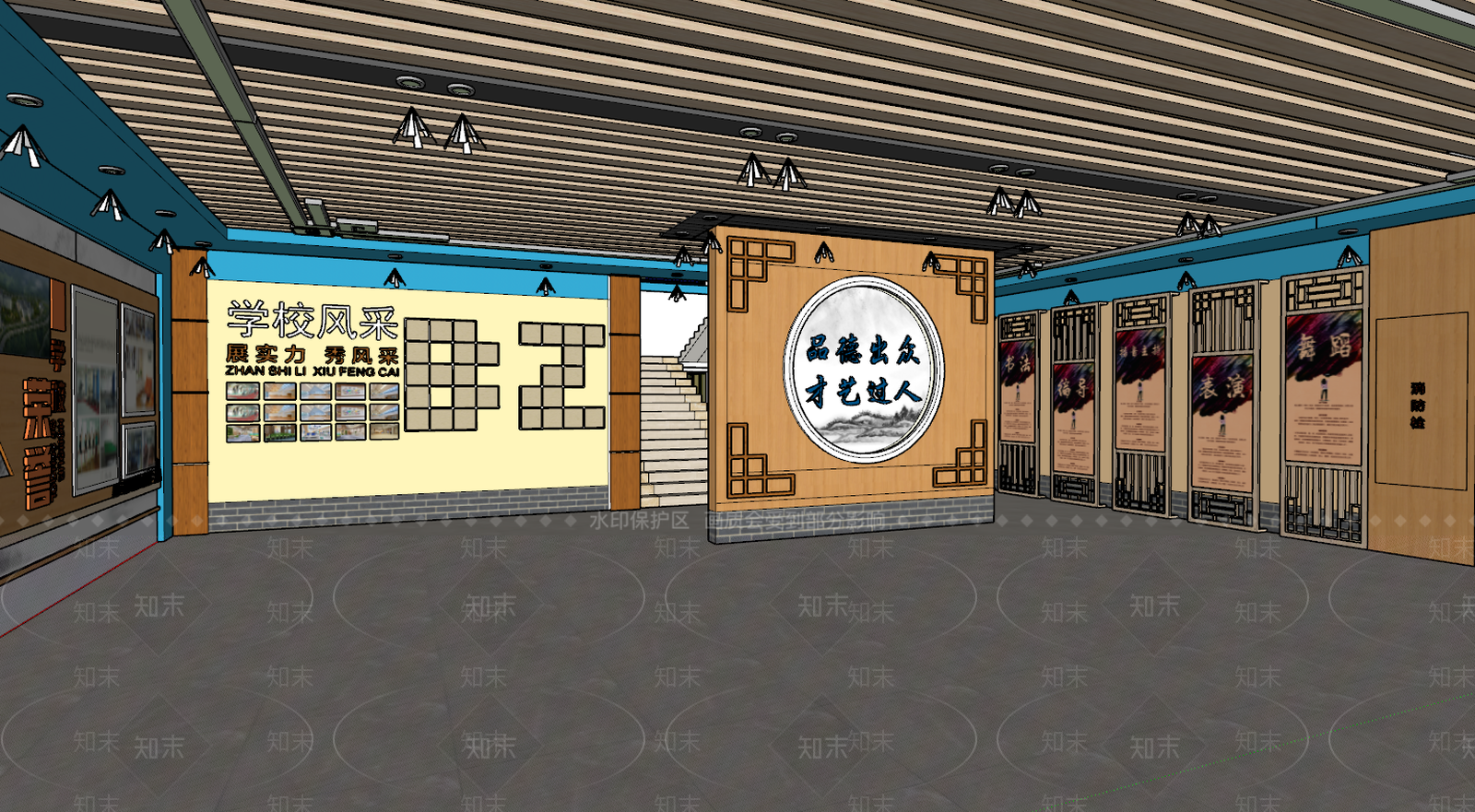 现代学校门厅SU模型下载【ID:575320357】
