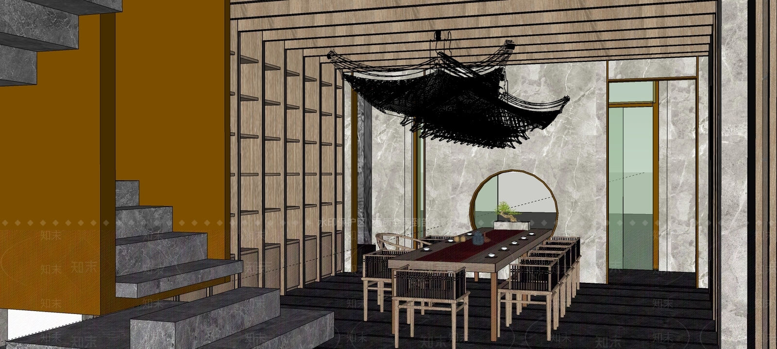 中式风格茶室SU模型下载【ID:375348257】