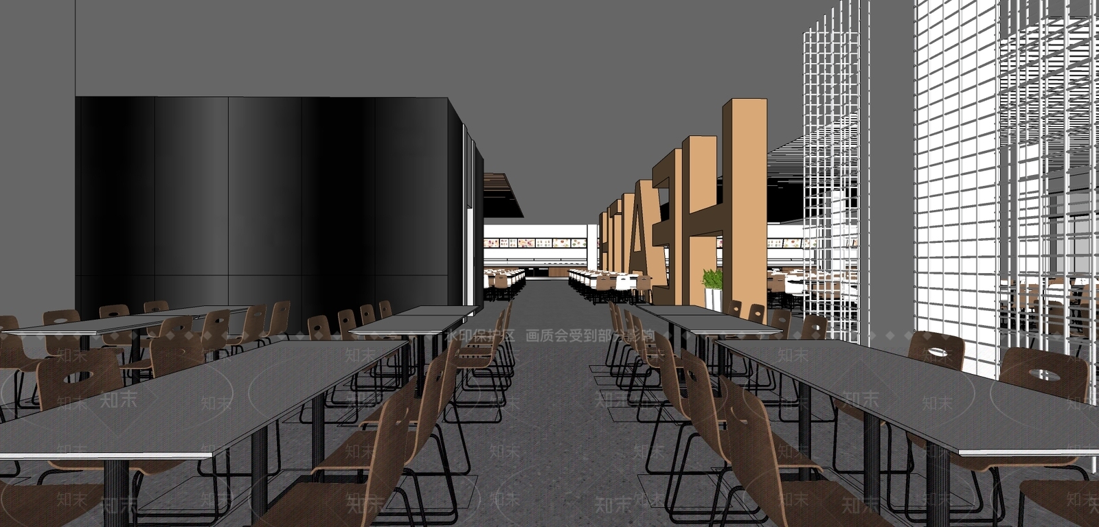 现代风格食堂SU模型下载【ID:975357746】