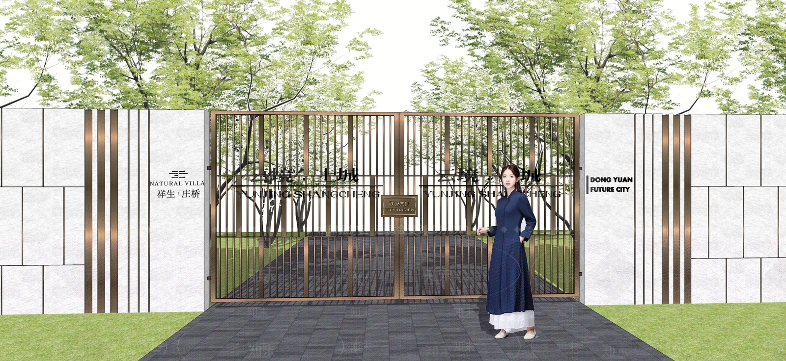 现代风格景墙围墙SU模型下载【ID:775374008】