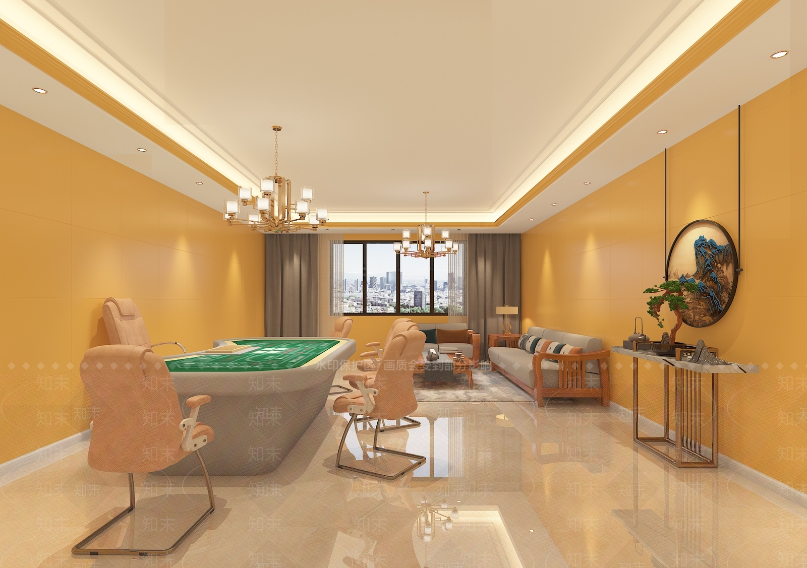 新中式棋牌室3D模型下载【ID:975410095】