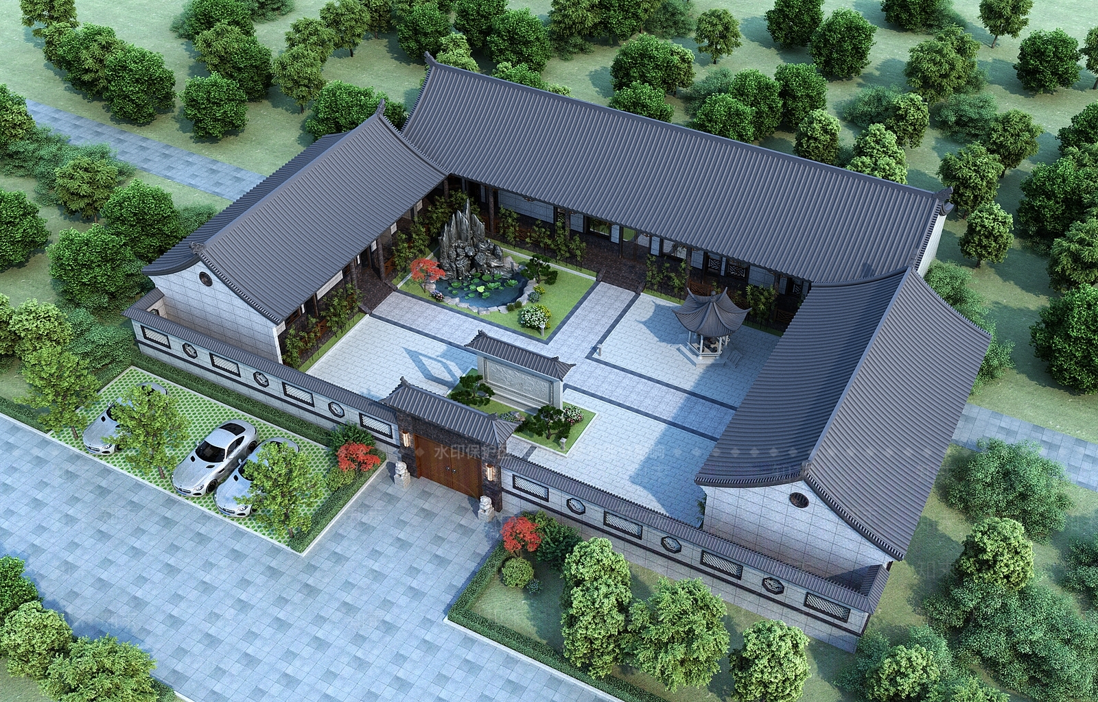 新中式别墅建筑外观3D模型下载【ID:575461653】