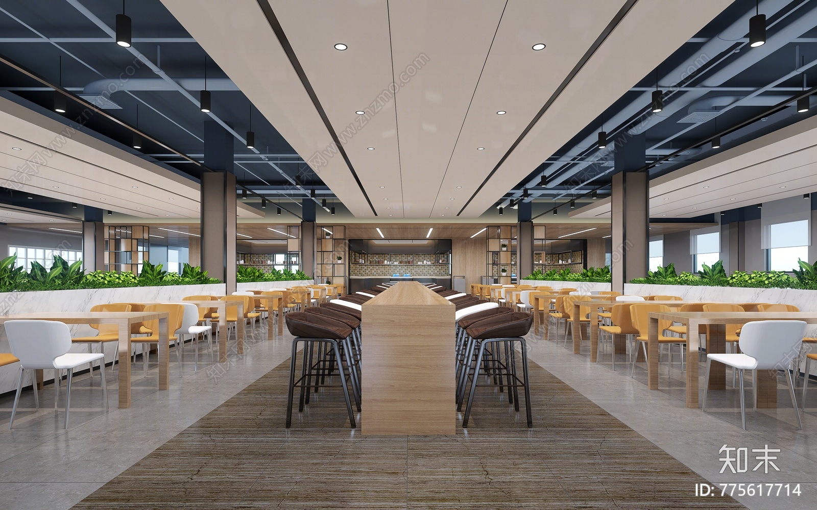 现代员工食堂3d模型下载