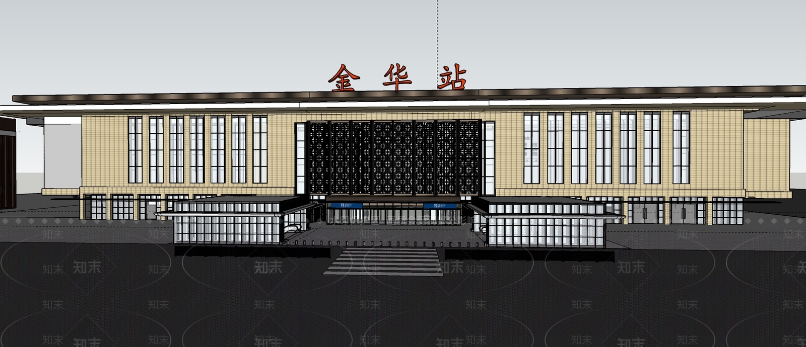 新中式火车站SU模型下载【ID:376019617】