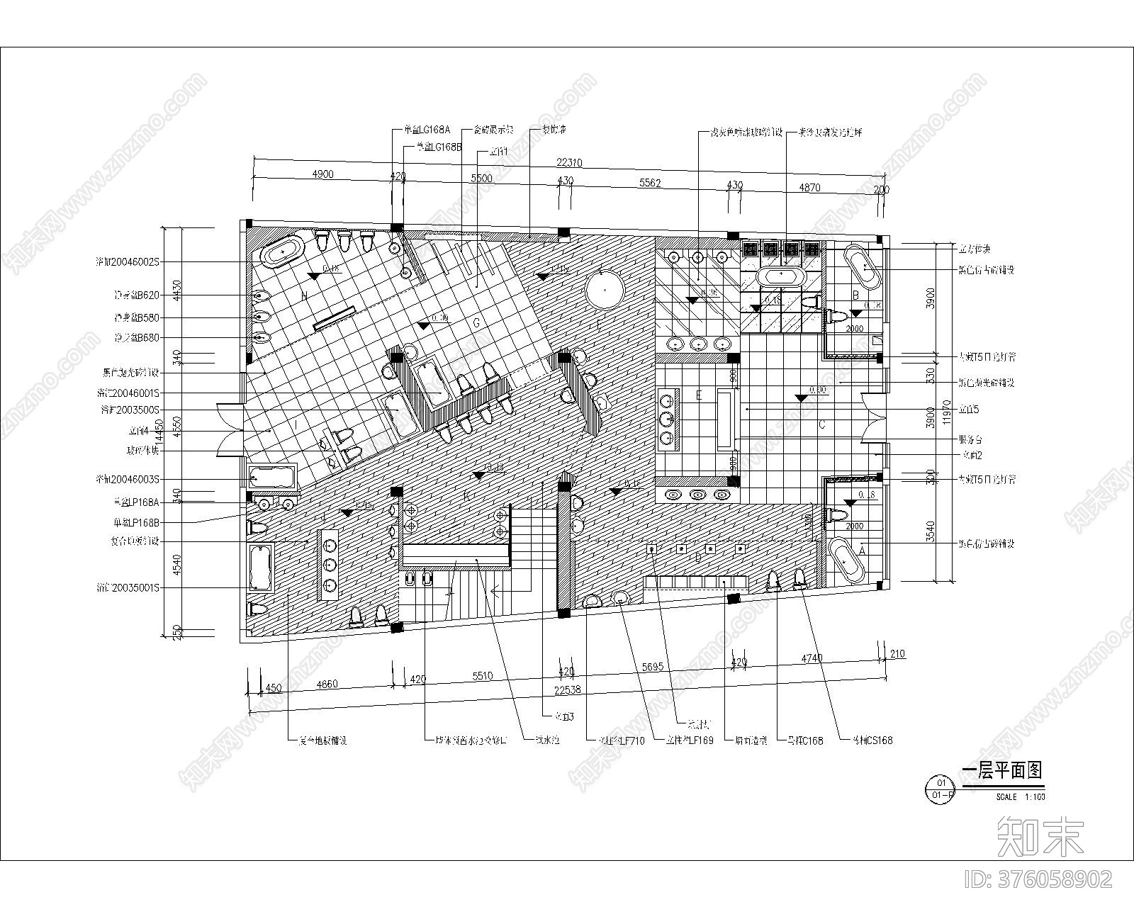 现代洁具专卖店平面图cad施工图下载【ID:376058902】