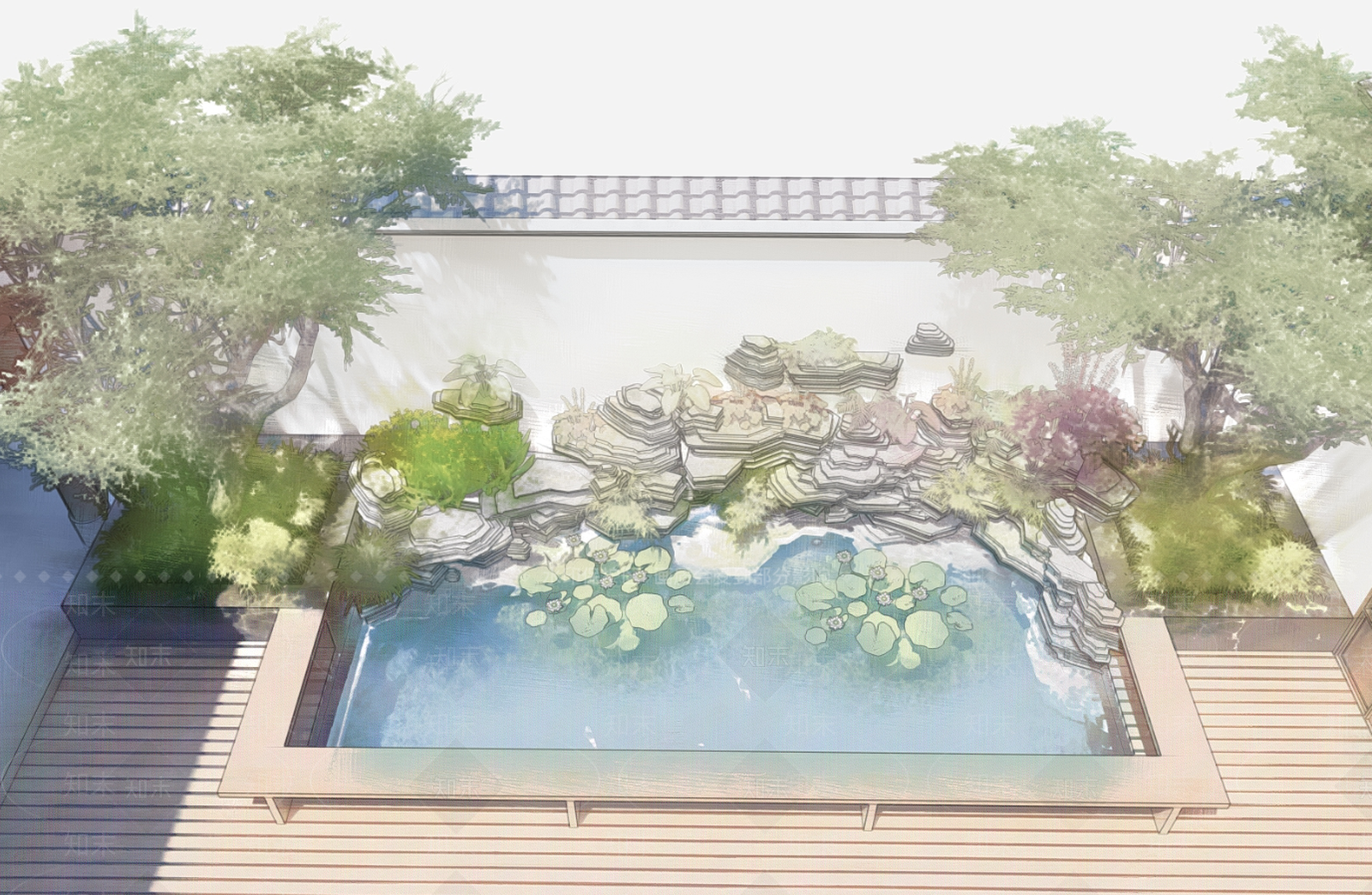 新中式假山水景SU模型下载【ID:776887410】