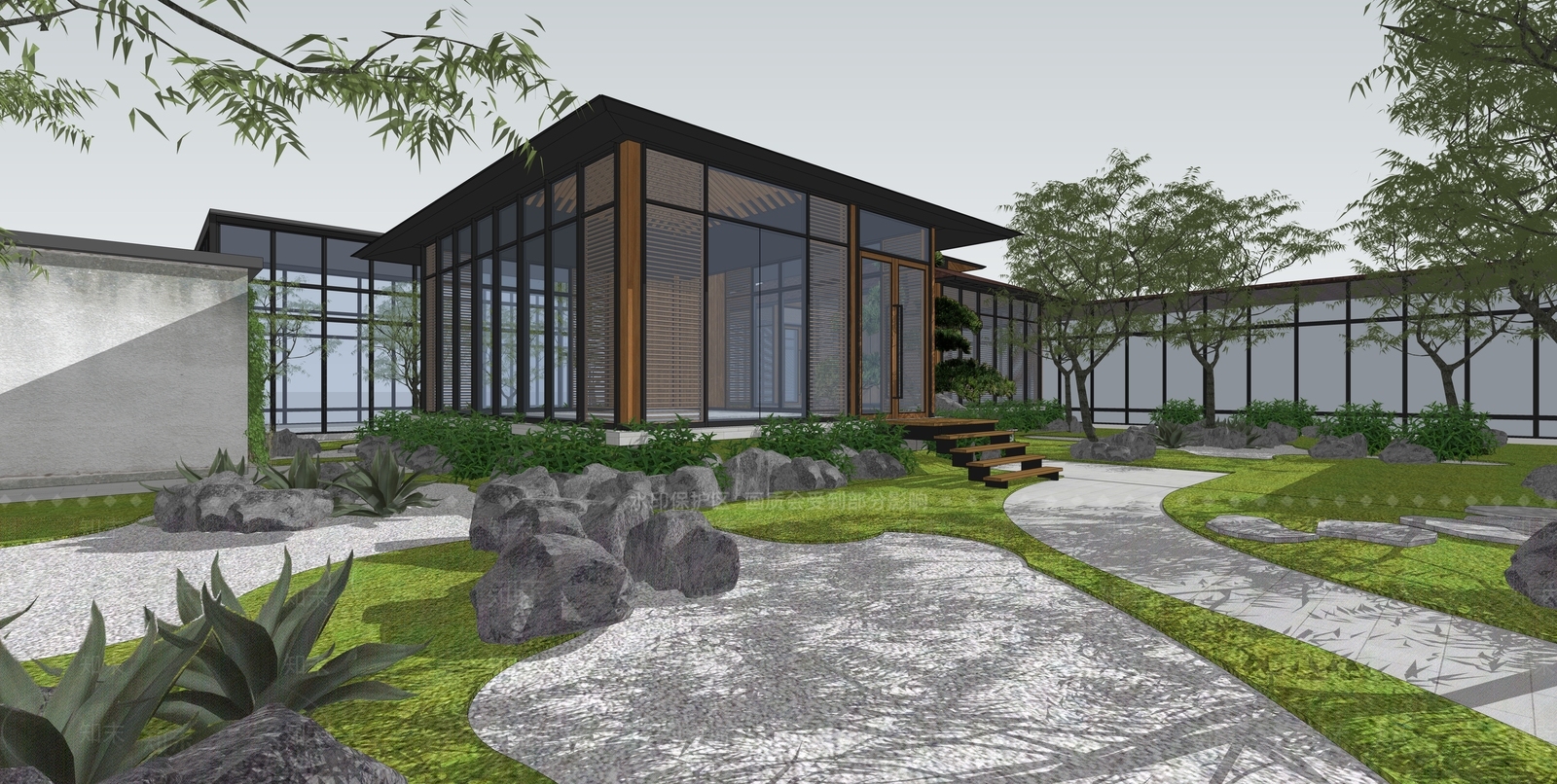 现代住宅景观SU模型下载【ID:576904400】