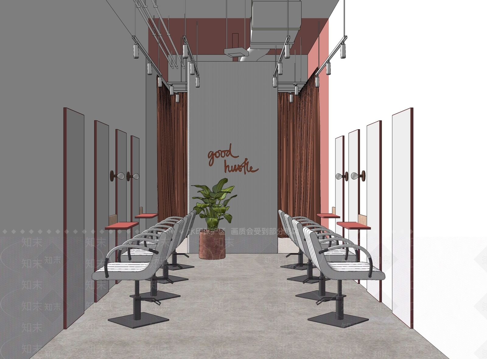 现代美发店SU模型下载【ID:376916202】