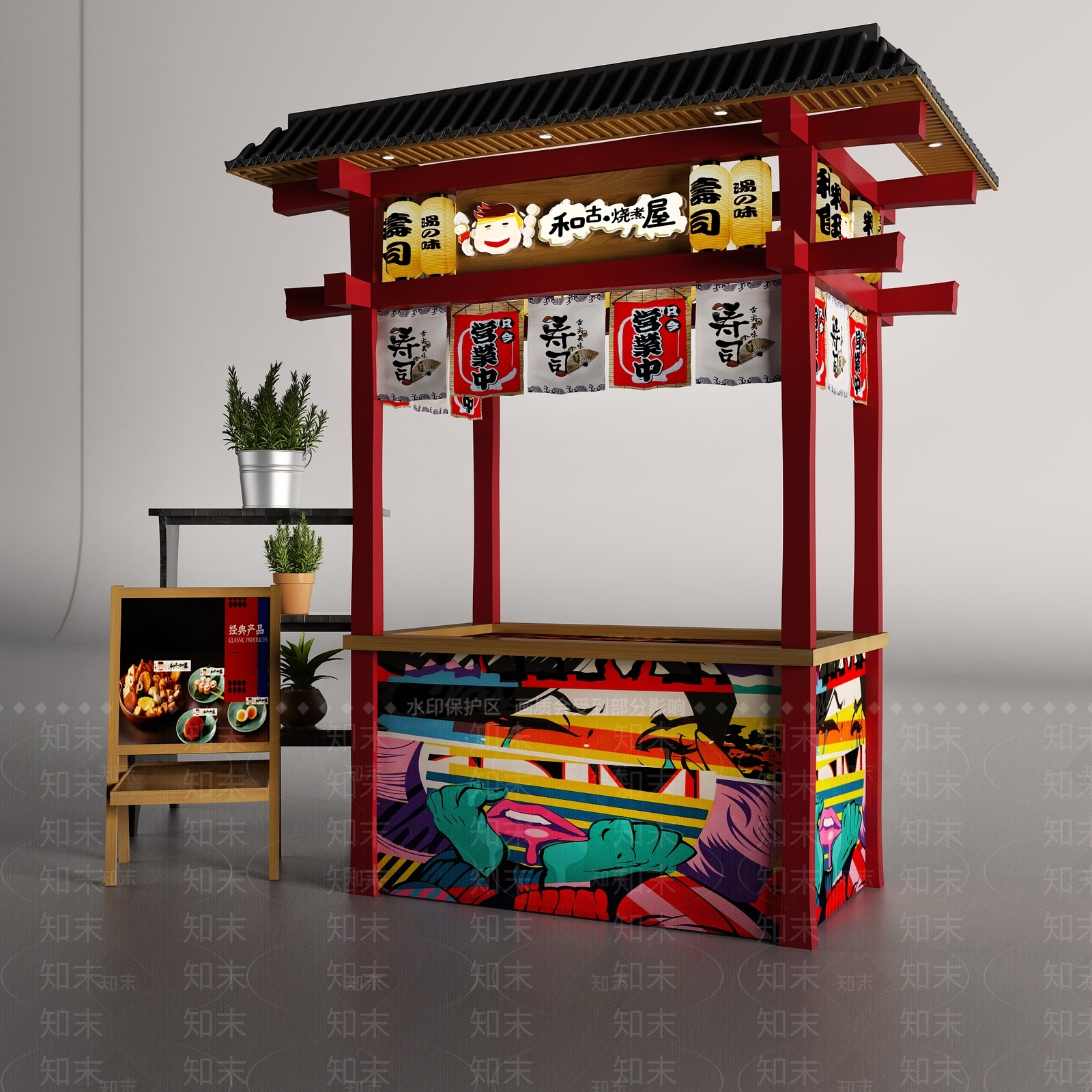 日式餐饮小吃车3D模型下载【ID:277016910】