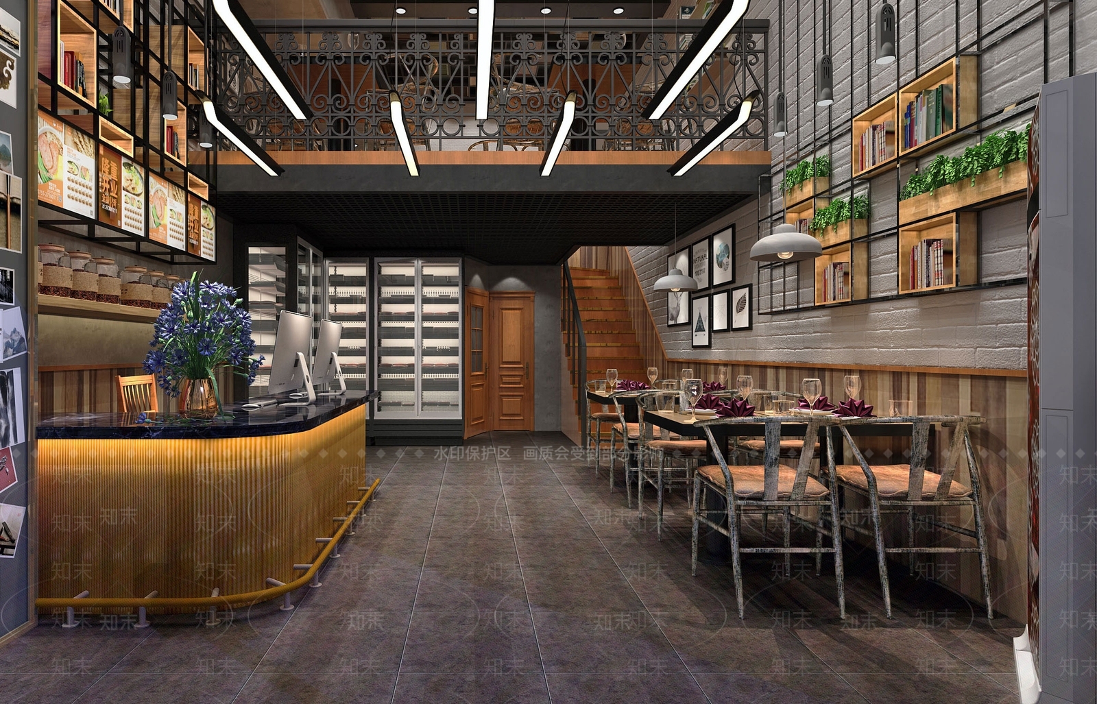 工业风格餐厅3D模型下载【ID:377018435】