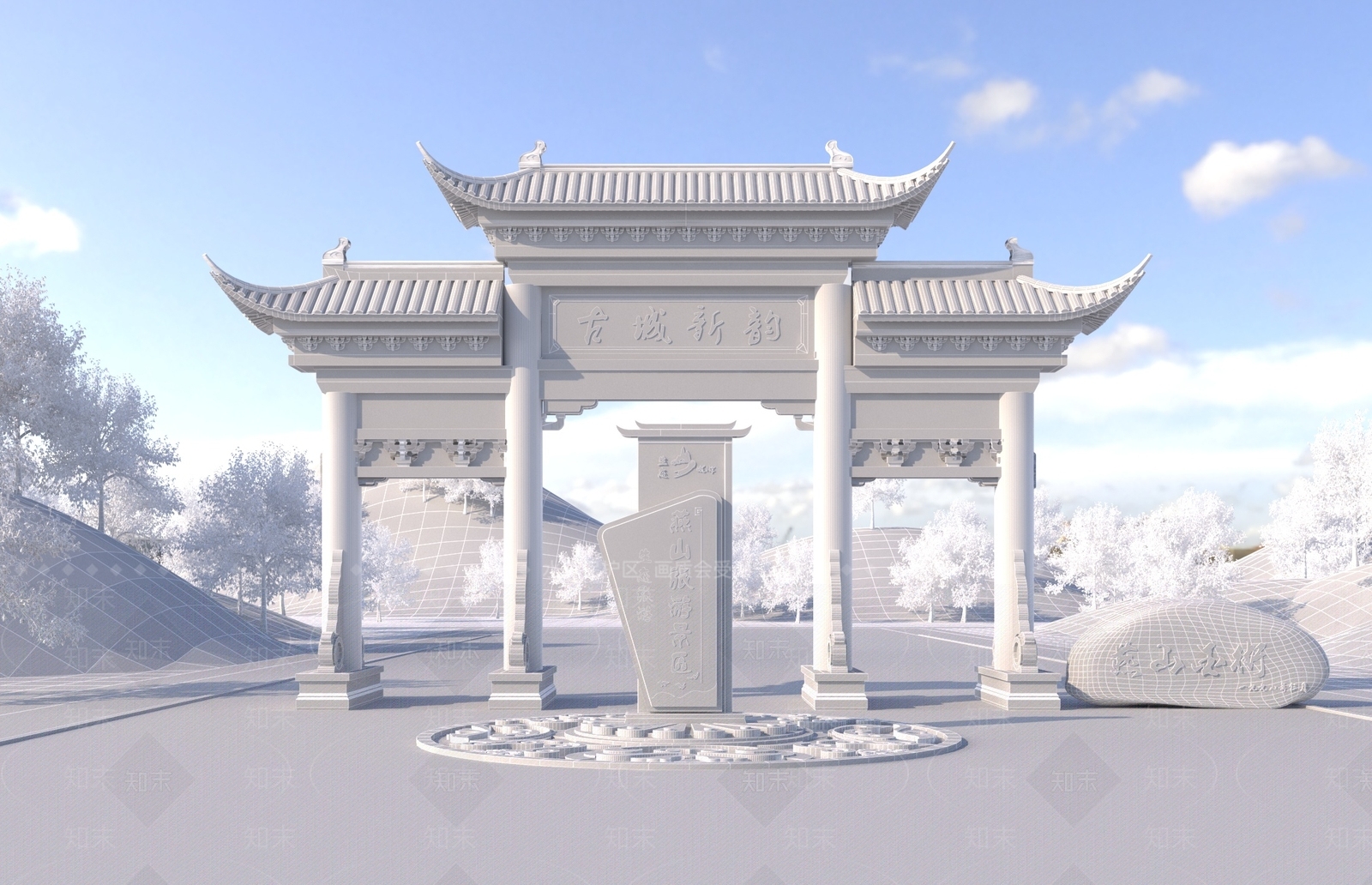 新中式牌坊3D模型下载【ID:977050202】