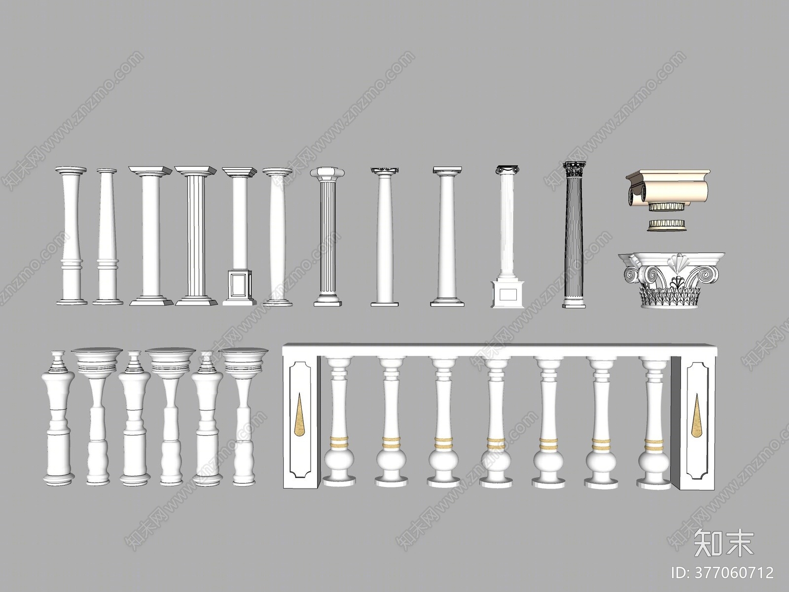 欧式罗马柱SU模型下载【ID:377060712】