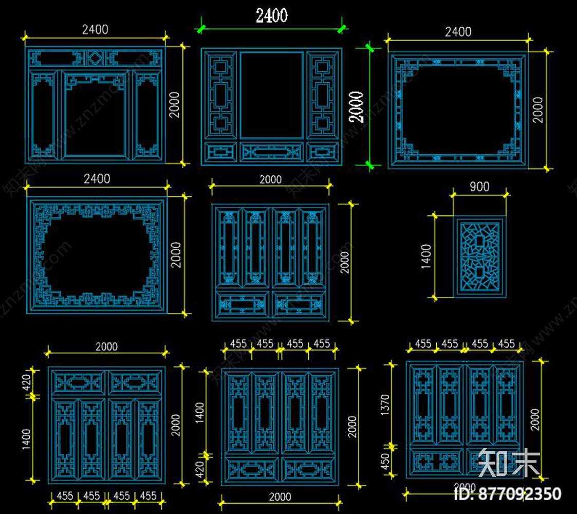 中式古代窗户CAD图库施工图下载【ID:877092350】